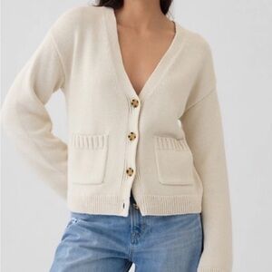 GAP Cozy Ribbed White Cropped Cardigan